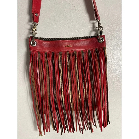 Leblu Boho Style Womens Leather Suede Shoulder Crossbody Bag Red - Picture 12 of 13